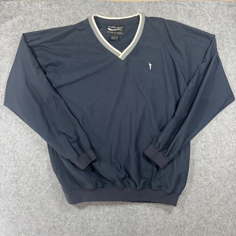 Austin Golf V-Neck Windshirt Large Navy Blue Water Resistant Pullover